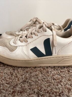 Veja White Sneakers with Navy V Accent